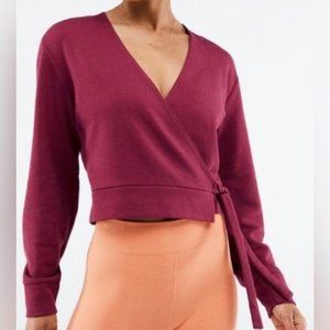 EUC Fabletics Dark Red Cropped Wrap Sweater (S)